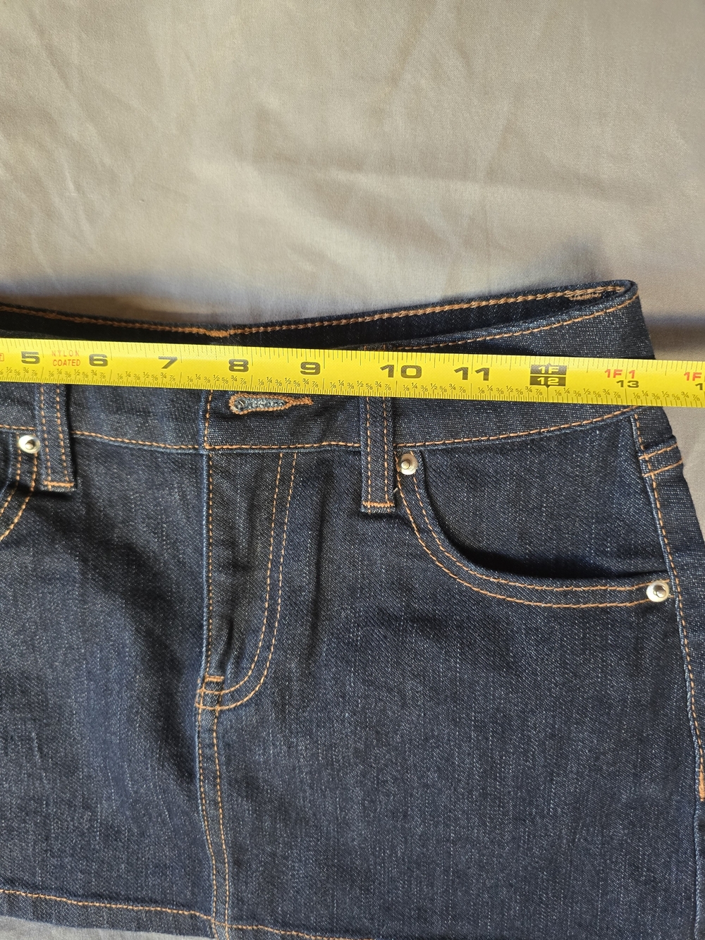 Ashley Mason Dark Indigo Denim Mini Skirt with Orange Topstitching